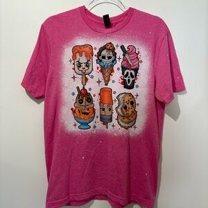 Etsy | Horror Ice Cream Summerween Spooky Bleach Dye Hot Pink Tee Medium